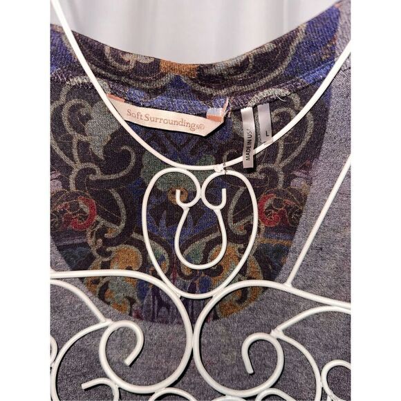 Soft Surroundings Pari Paisley Knit Tunic Top Blue Longline lightweight Sweater - Picture 3 of 8